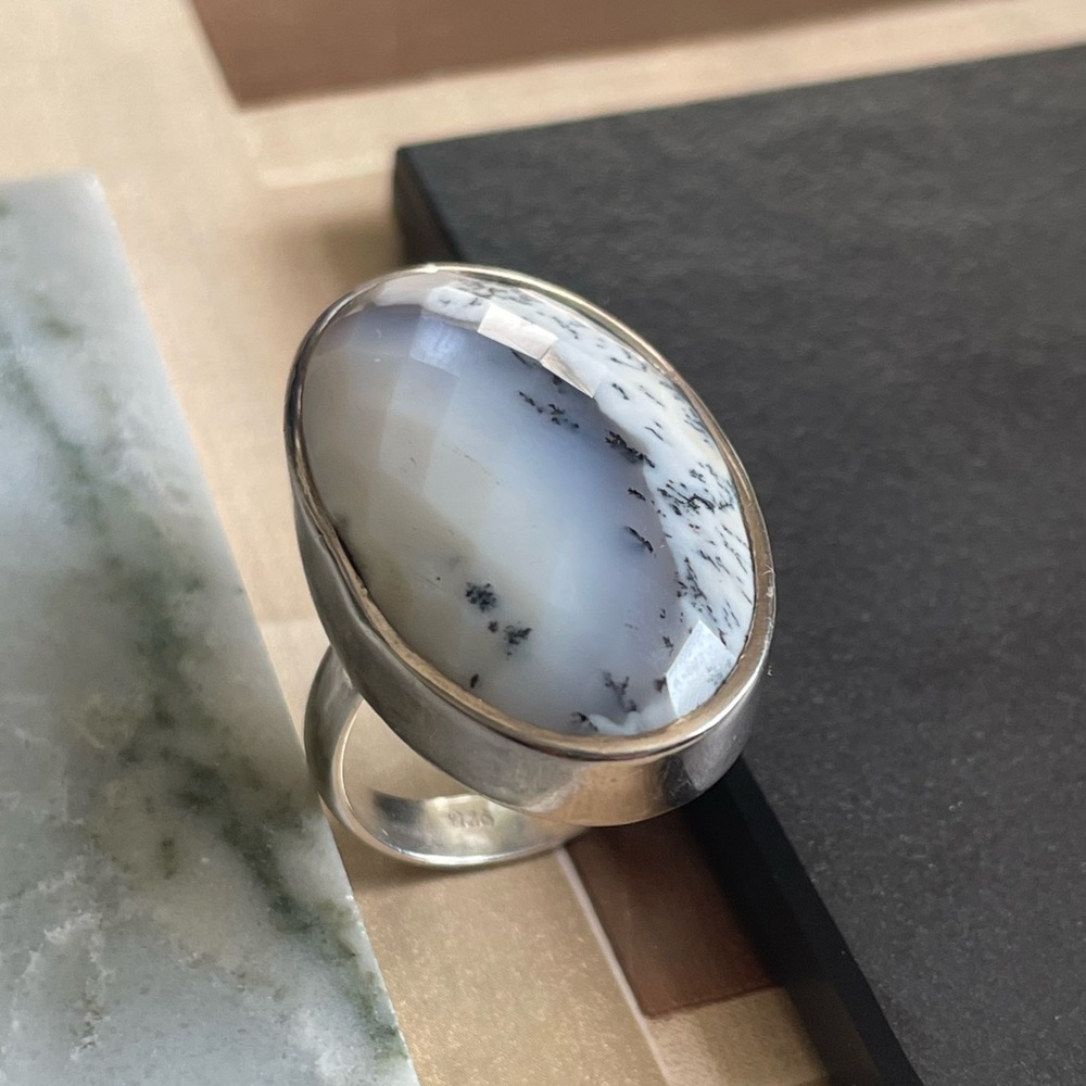 “BOHO” Ring natural  Dendritic Opal Ring in 925 Sterling silver (adjustable)